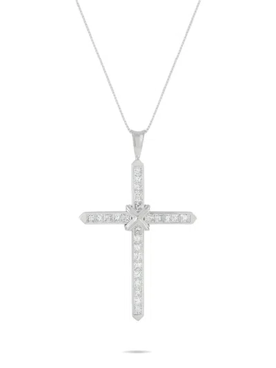 Pre-owned Lb Exclusive Diamond Cross Necklace In Silver