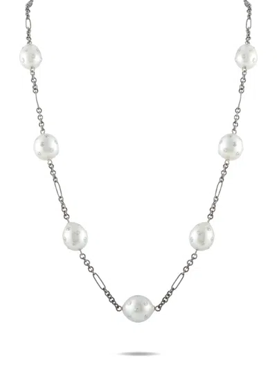 Pre-owned Lb Exclusive Diamond Pearl Necklace In Silver