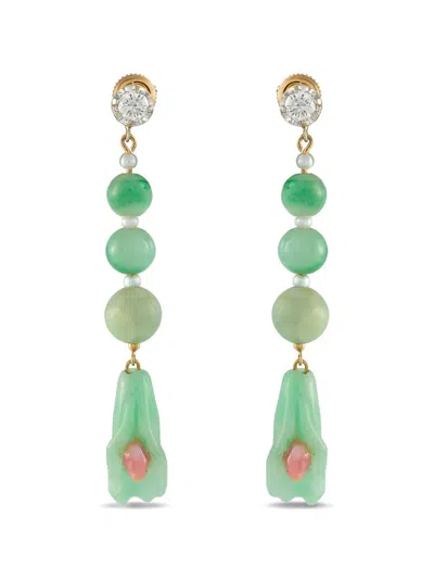 Pre-owned Lb Exclusive Jade And Diamond Earrings In Gold