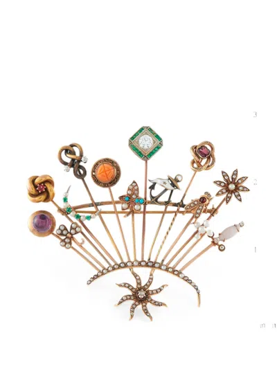 Pre-owned Lb Exclusive Multi-stone Brooch In Gold