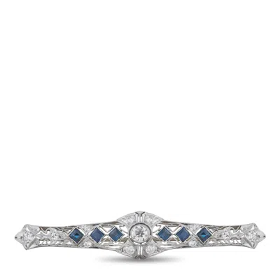 Lb Exclusive Platinum 0.90ct Diamond And Sapphire Brooch Mf14-070126 In Metallic
