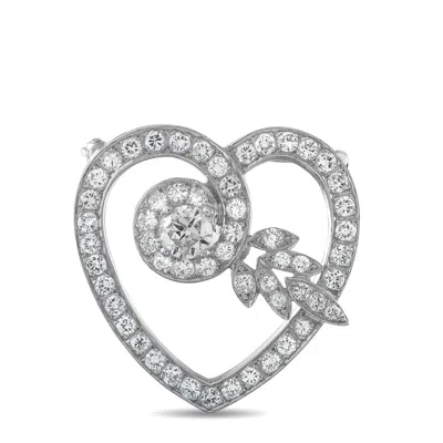 Lb Exclusive Platinum 3.50ct Diamond Heart Brooch Mf03-070226 In Metallic