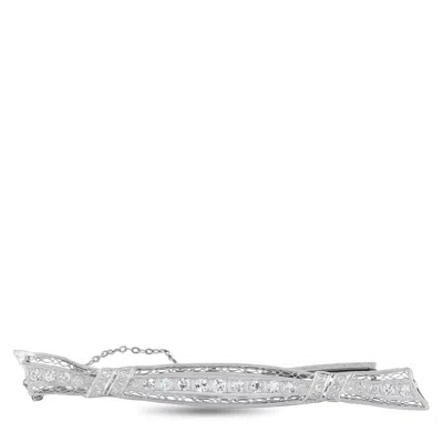 Lb Exclusive Platinum And 14k White Gold 1.0ct Diamond Art Deco Bar Brooch Mf17-070226 In Metallic