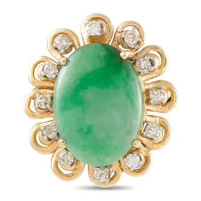 Lb Exclusive Vintage 14k Yellow Gold 0.48ct Diamond And Jade Pendant Brooch Mf01-091426 In Green