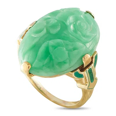 Lb Exclusive Vintage 14k Yellow Gold Carved Jade And Enamel Ring Mf03-091526