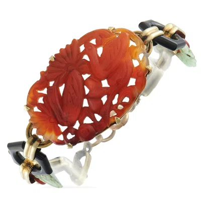 Lb Exclusive Vintage 14k Yellow Gold Carved Jade Bracelet Mf24-070126