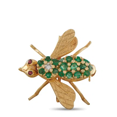 Lb Exclusive Vintage 18k Yellow Gold Diamond, Emerald, And Garnet Bug Brooch Mf13-071626