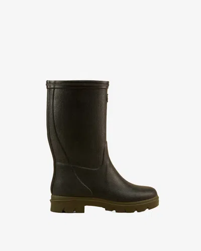 Le Chameau Children's Petite Aventure Jersey Lined Wellington Boot - Black - Uk 3 / Eu 35 / Us 4 In Green