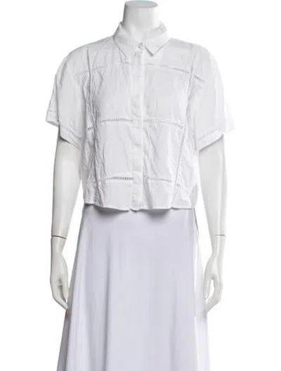 Pre-owned Le Jean Short Sleeve Button-up Top In White
