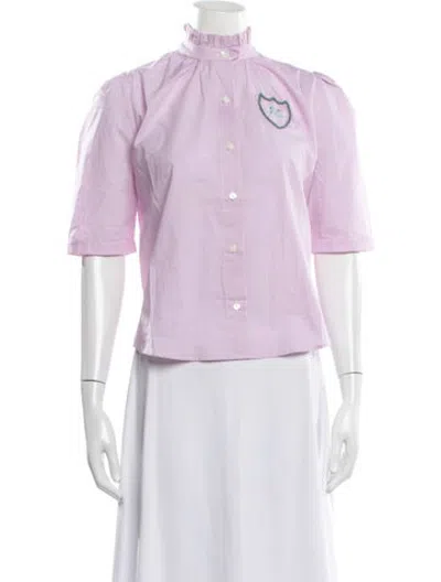 Pre-owned Le Lion Short Sleeve Button-up Top In Pink