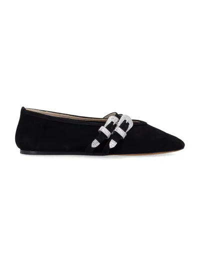 Le Monde Beryl Black Ballet Claudia Slipper Suede Flats In Multi