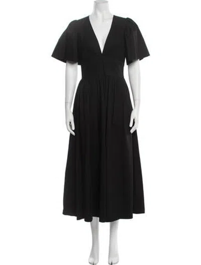 Pre-owned Le Petit Trou V-neck Midi Length Dress In Black