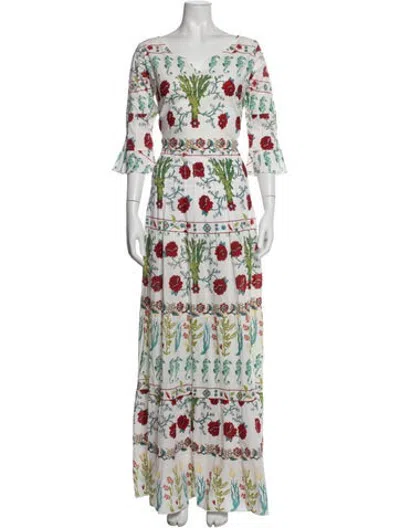 Pre-owned Le Sirenuse Positano Floral Print Long Dress In Multicolor
