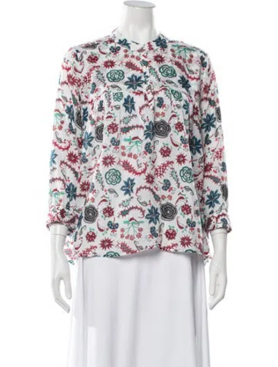 Pre-owned Le Sirenuse Positano Floral Print Three-quarter Sleeve Blouse In White