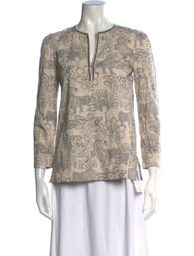Pre-owned Le Sirenuse Positano Printed V-neck Tunic W/ Tags In Blue/neutrals