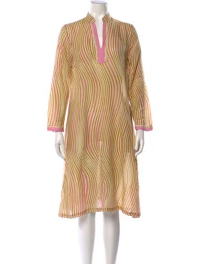 Pre-owned Le Sirenuse Positano Striped Midi Length Dress In White