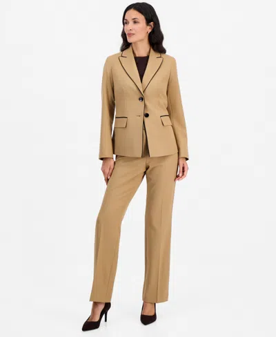 Le Suit Women's Kate Two-button Contrast Piping Jacket And Pants, 2-piece Suit In Brown