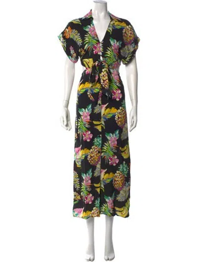 Pre-owned Le Superbe Floral Print Midi Length Dress In Black