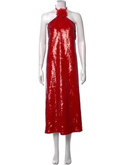 Pre-owned Le Superbe Halterneck Midi Length Dress W/ Tags In Red