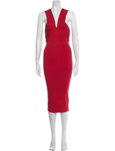 Pre-owned Le Superbe Plunge Neckline Midi Length Dress In Orange