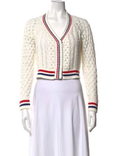 Pre-owned Le Superbe Striped V-neck Sweater In White