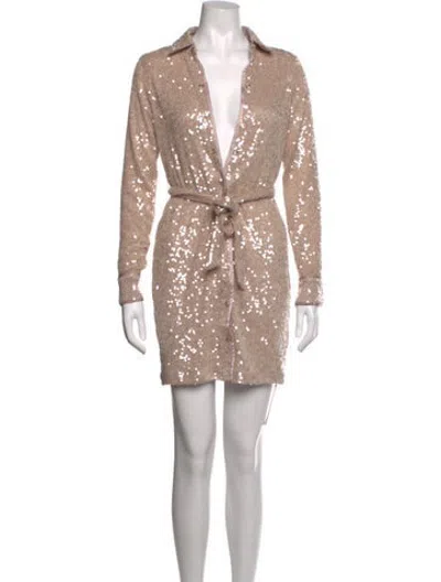 Pre-owned Le Superbe V-neck Mini Dress In Neutrals