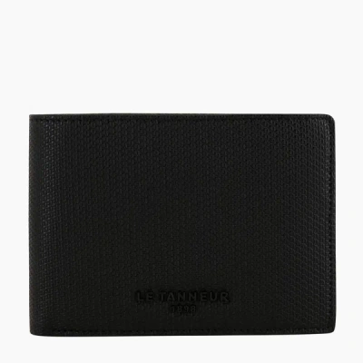 Le Tanneur Emile 2 Compartments Flap Wallet In T Signature Leather In Black