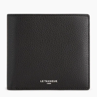 Le Tanneur Emile Card Case With Bill Pocket In Pebbled Leather In Black