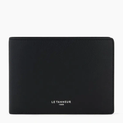 Le Tanneur Emile Flap Wallet With 2 Gussets In Pebbled Leather In Black