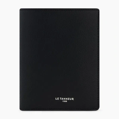 Le Tanneur Emile Vertical, Zipped Wallet With 2 Gussets In Pebbled Leather In Black