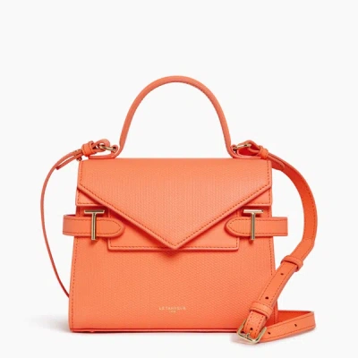 Le Tanneur Emilie Small Double Flap Handbag In T Signature Leather In Orange