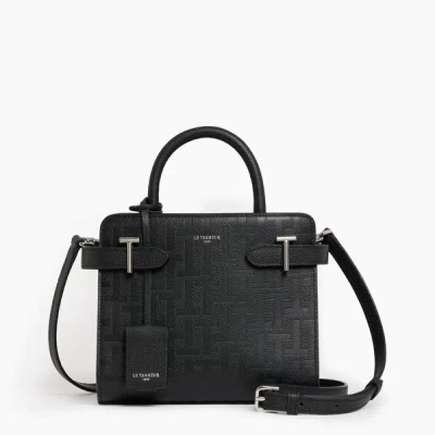 Le Tanneur Emilie Small Handbag In Embossed T Leather In Black