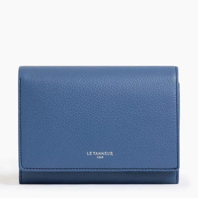 Le Tanneur Emilie Wallet In Pebbled Leather In Blue