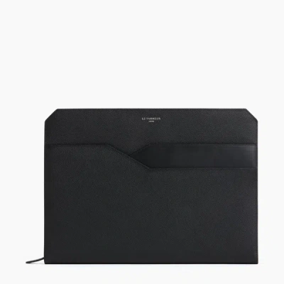 Le Tanneur Gaston Computer Pouch In Cross Grain Leather In Black