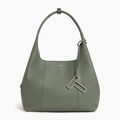 Le Tanneur Juliette Medium-sized Shoulder Bag In Pebbled Leather In Green