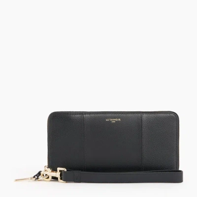 Le Tanneur Juliette Zipped Travel Companion In Pebbled Leather In Black