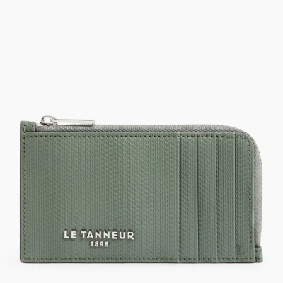 Le Tanneur L-zip Emile Monogram Leather Cardholder In Green