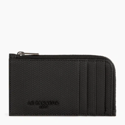 Le Tanneur L-zip Emile T Signature Leather Cardholder In Black