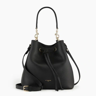 Le Tanneur Louise Bucket Bag In Pebbled Leather In Black