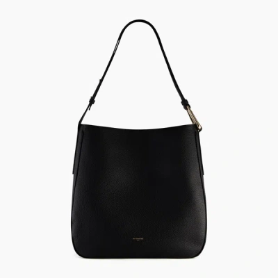 Le Tanneur Madeleine Large Hobo Bag In Grained Leather In Black