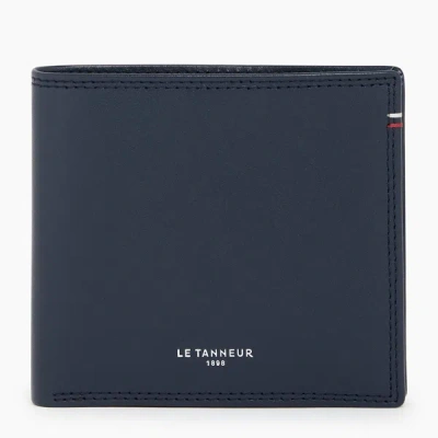 Le Tanneur Porte Cartes Horizontal Avec Poche Billets Martin En Cuir Lisse In Blue