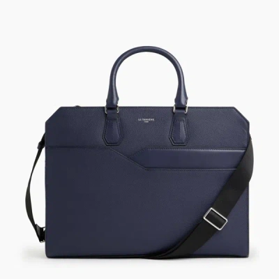 Le Tanneur Porte Documents 15" Gaston En Cuir Grain Croisé In Blue