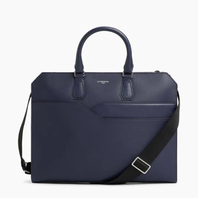 Le Tanneur Porte Documents Slim 15" Gaston En Cuir Grain Croisé In Blue