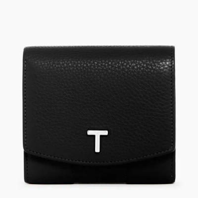 Le Tanneur Romy Coin Case With Flap Closure In Pebbled Leather In Black