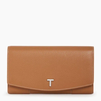 Le Tanneur Romy Large, Zipped Wallet In Pebbled Leather In Brown