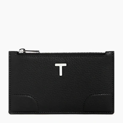 Le Tanneur Romy Zipped Card Case In Pebbled Leather In Black