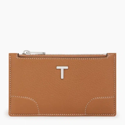 Le Tanneur Romy Zipped Card Case In Pebbled Leather In Brown