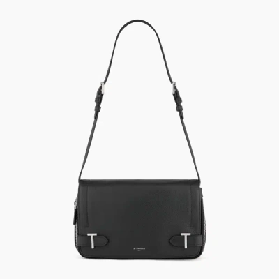 Le Tanneur Simone Small Bag With Crossbody Strap In Pebbled Leather In Black