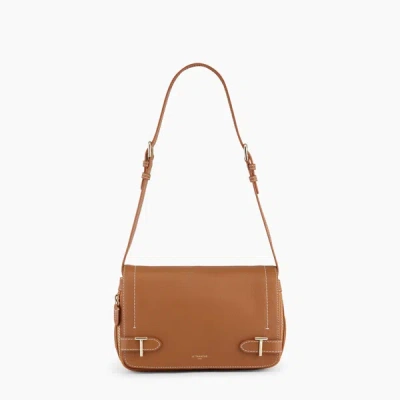 Le Tanneur Simone Small Bag With Crossbody Strap In Pebbled Leather In Brown