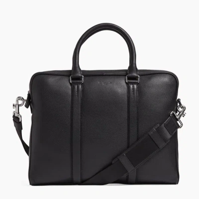 Le Tanneur Slim Charles Pebbled Leather Briefcase In Black